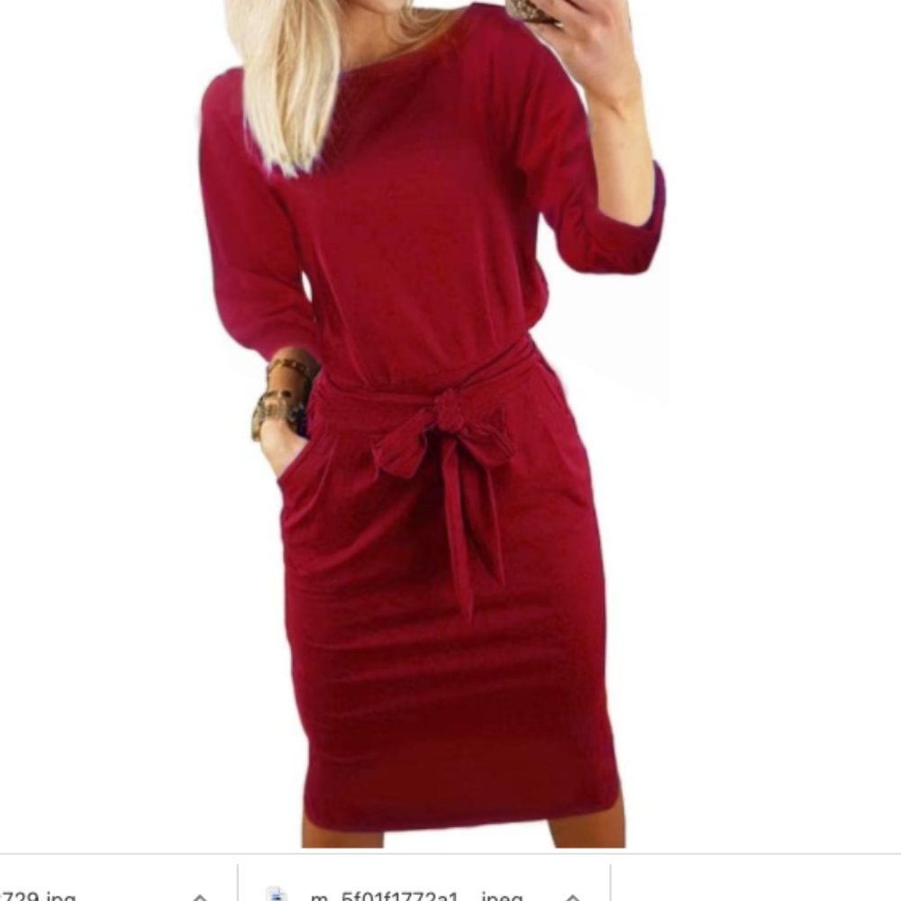 Longwu Women's Elegant Short Sleeve Pencil Dress with Belt